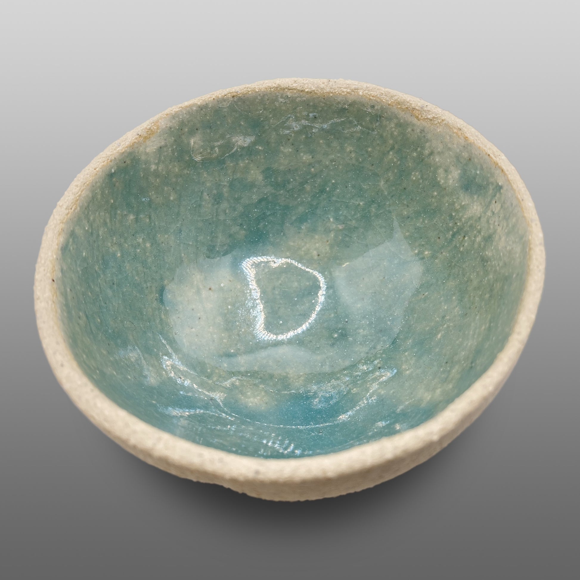 Coupelle écrue émaillée turquoise clair