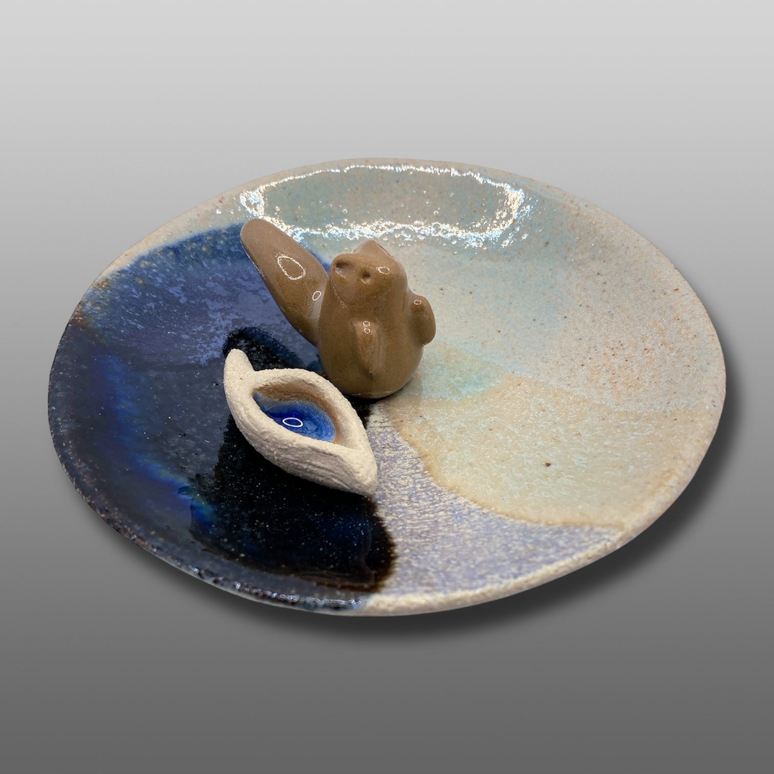 Coupelle écureuil émaillée bleu foncé et turquoise