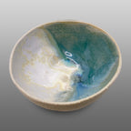 Grande coupelle grès écru émaillée nacré turquoise