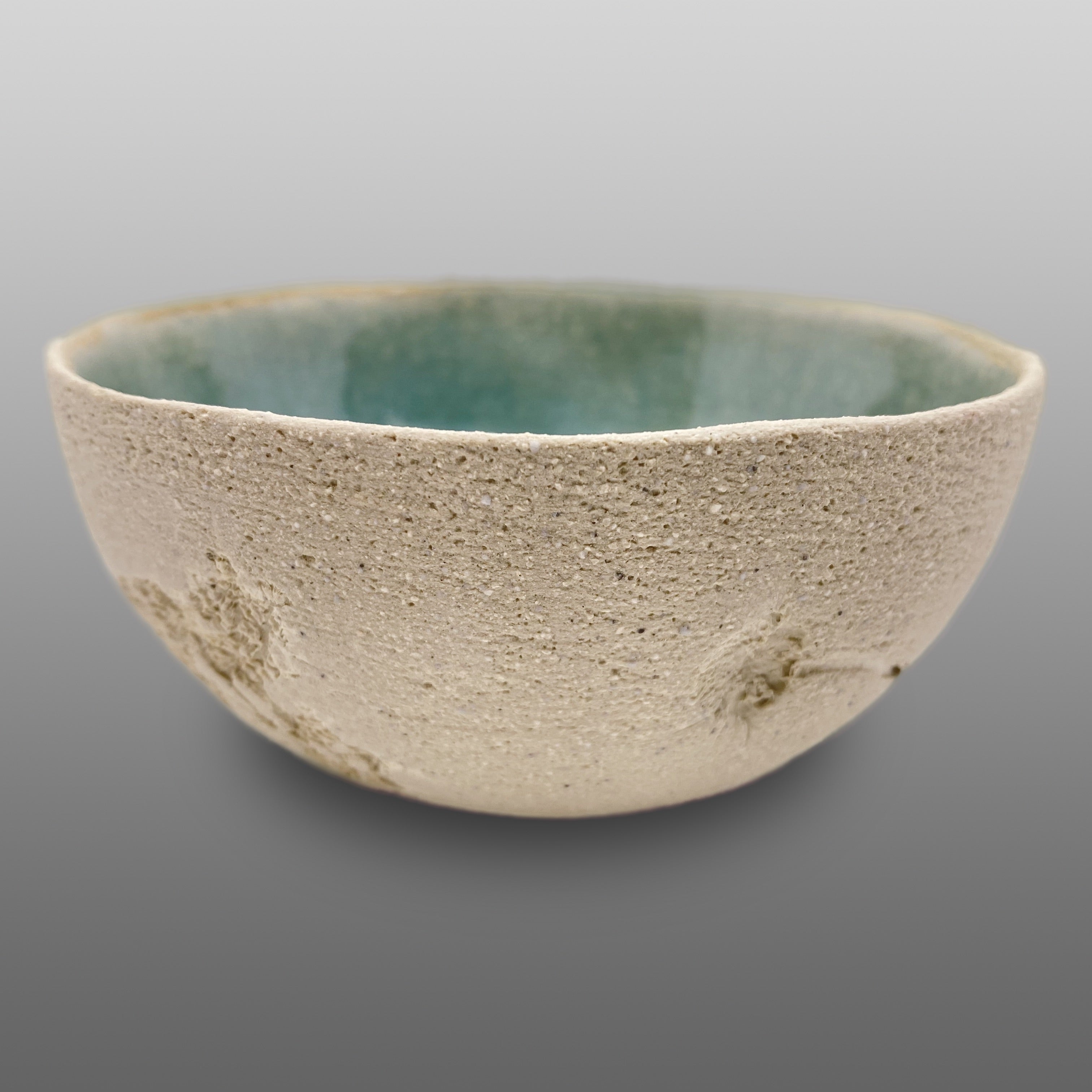 Grande coupelle grès écru émaillée turquoise