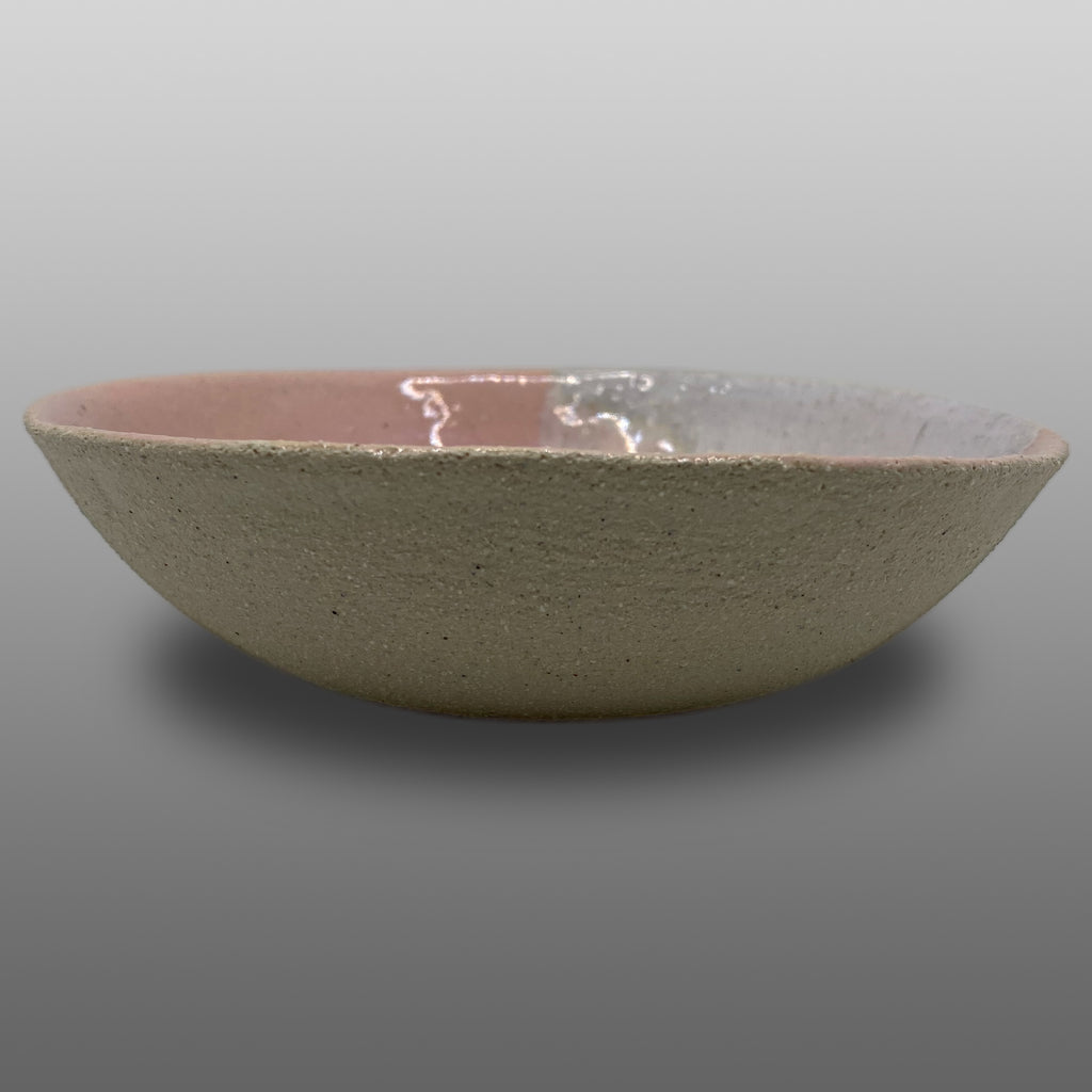 Coupe grès écru émaillée rose blanc nacré