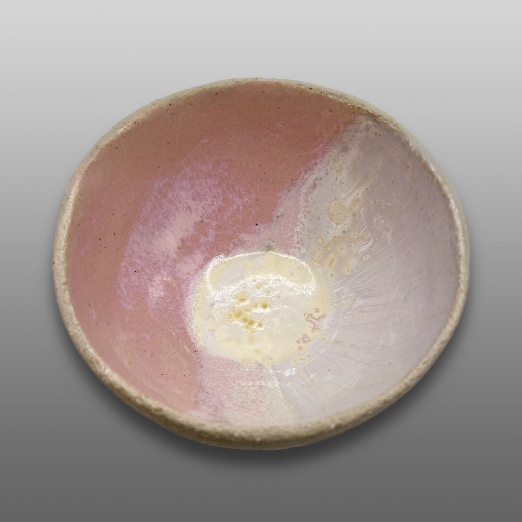 Coupelle grès écru emaillée rose blanc perlé