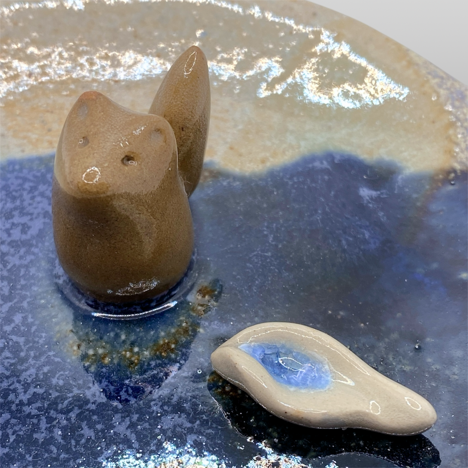 Coupelle renard émaillée bleu turquoise