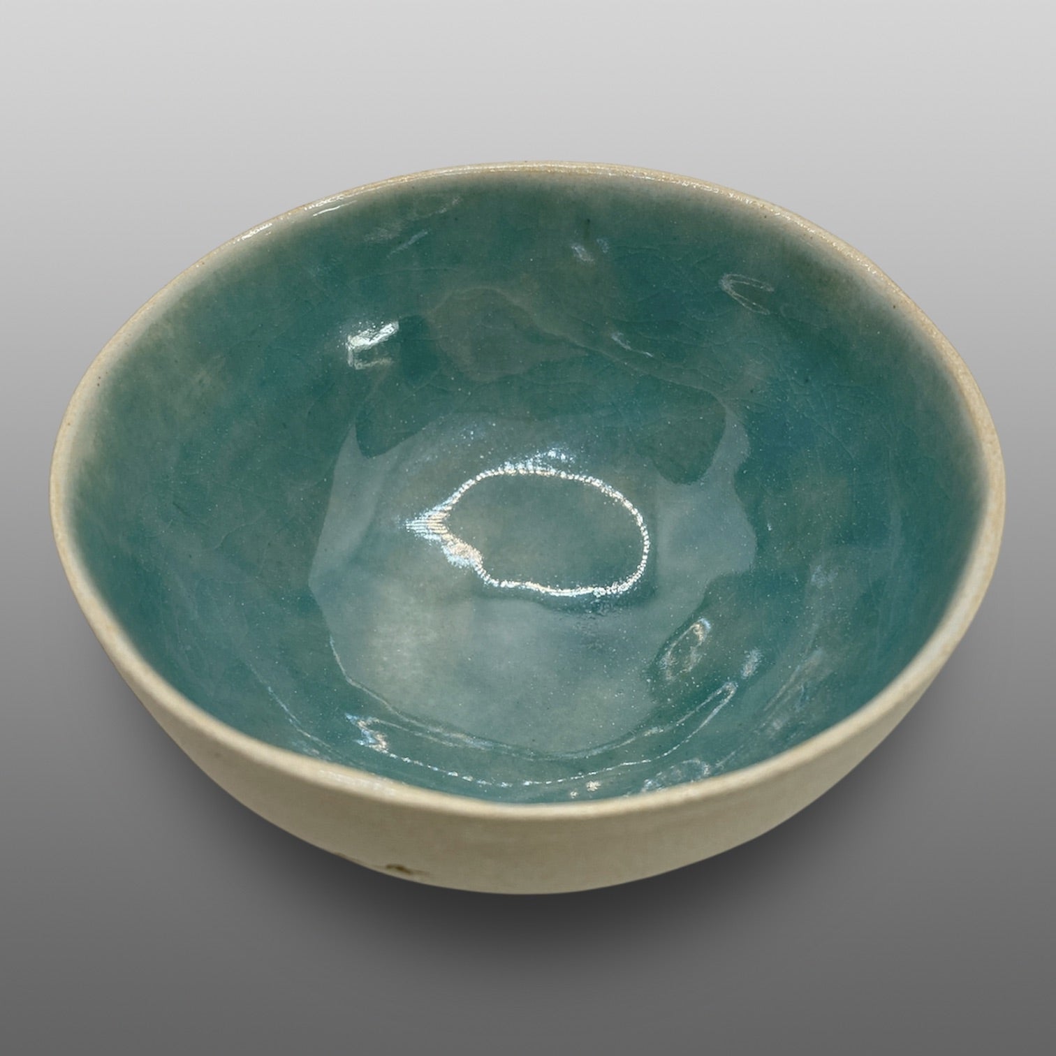 Coupelle grès écru émaillée turquoise
