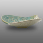 Coupelle cœur motif relief fleurs oiseaux émaillée turquoise blanc cristallisé