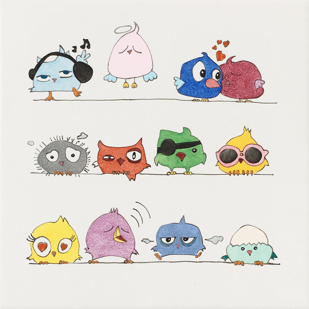 Bande d'oiseaux rigolos