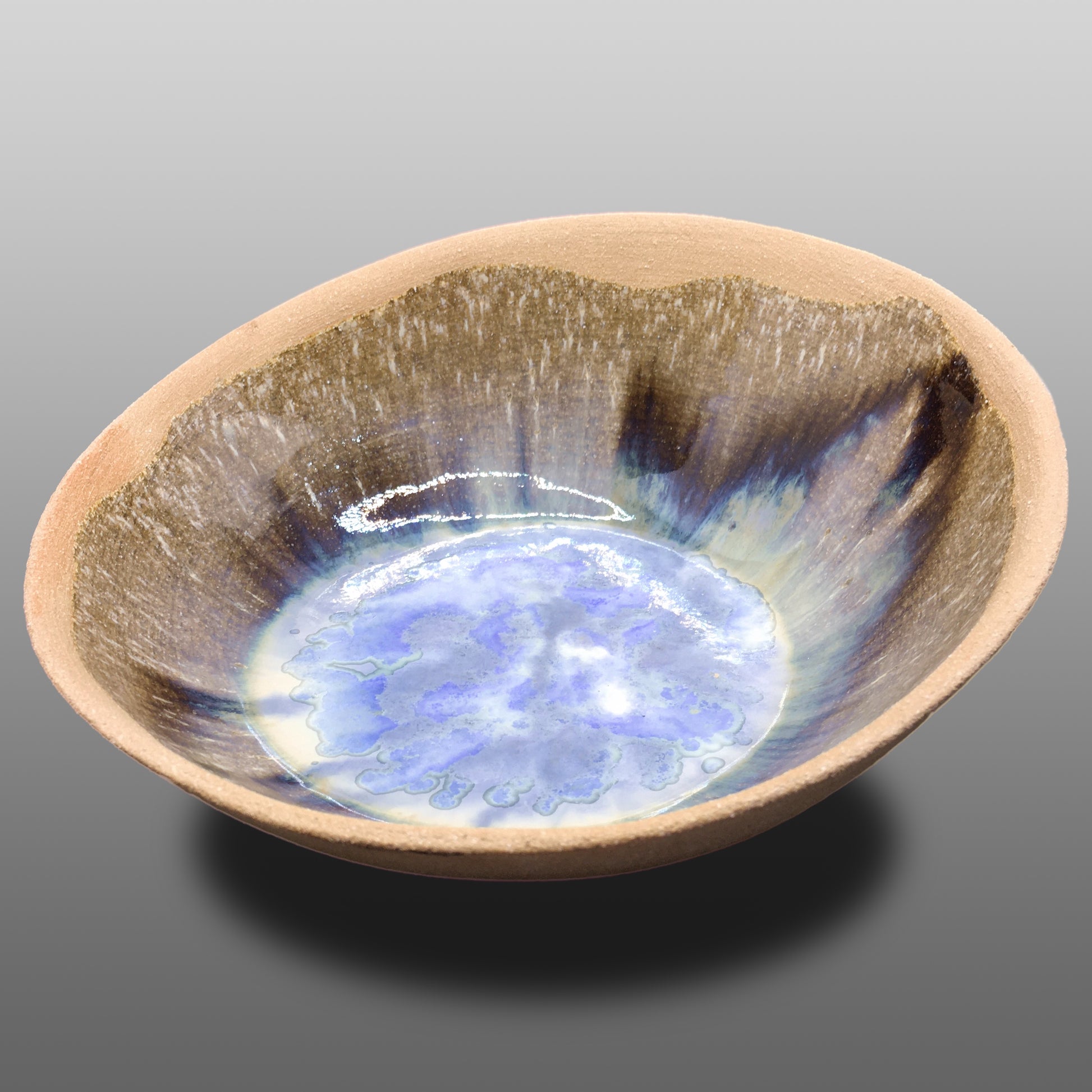 Coupe oblique grès sable émaillée kaki bleu