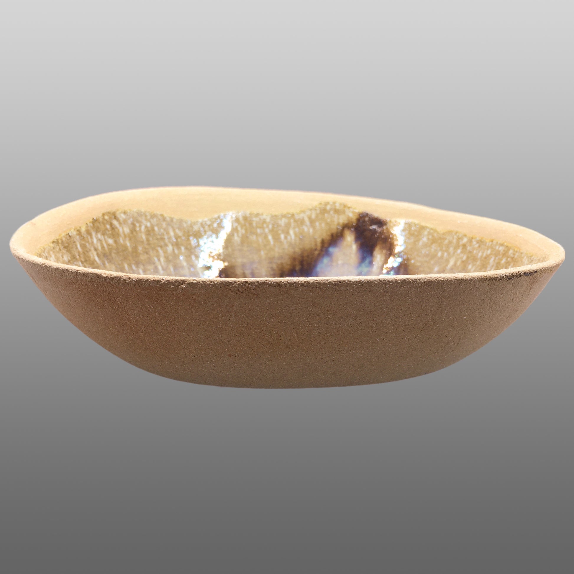 Coupe oblique grès sable émaillée kaki bleu