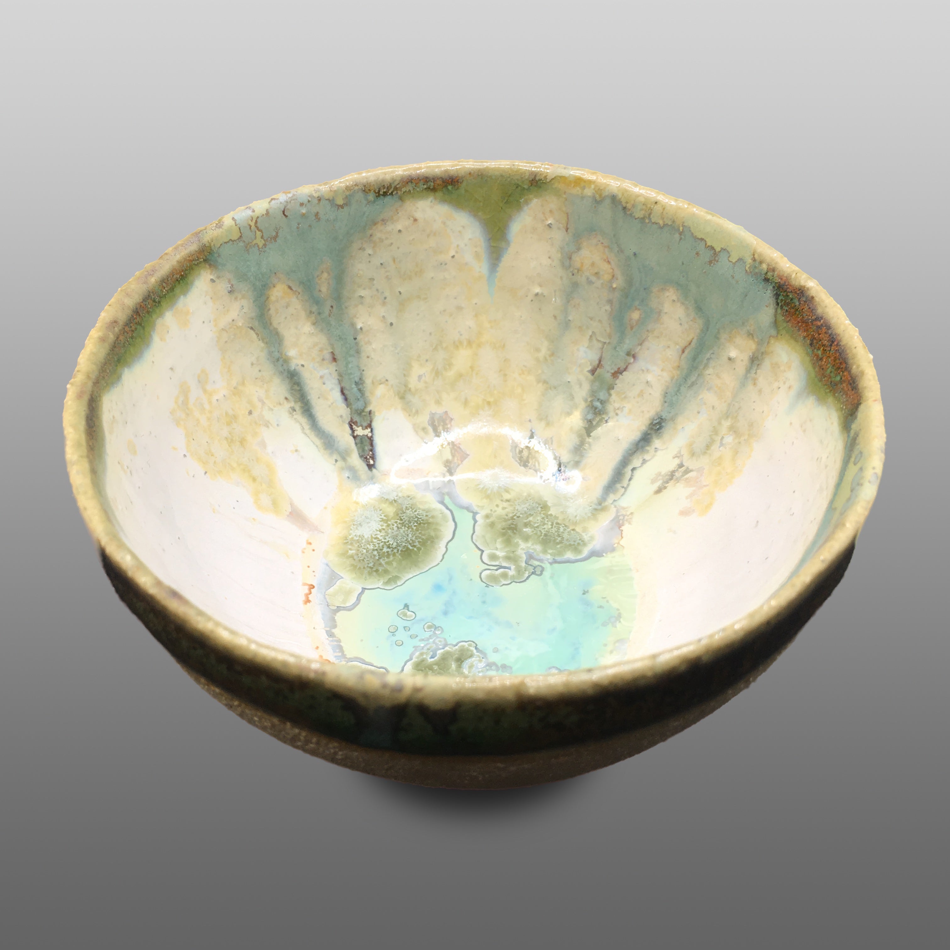 Coupelle écrue émaillée blanc et gris vert