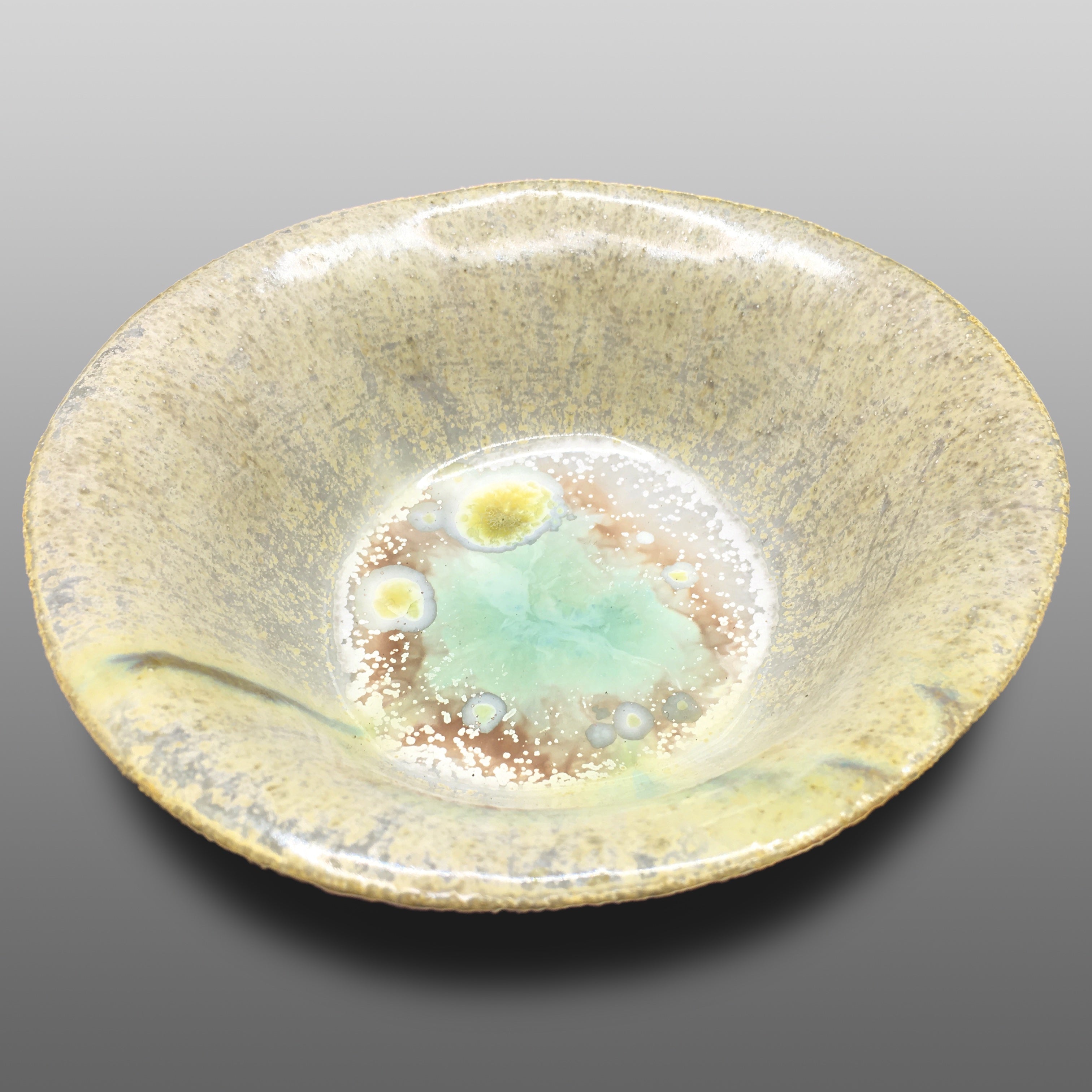 Coupelle moyenne évasée sable émaillée ivoire turquoise