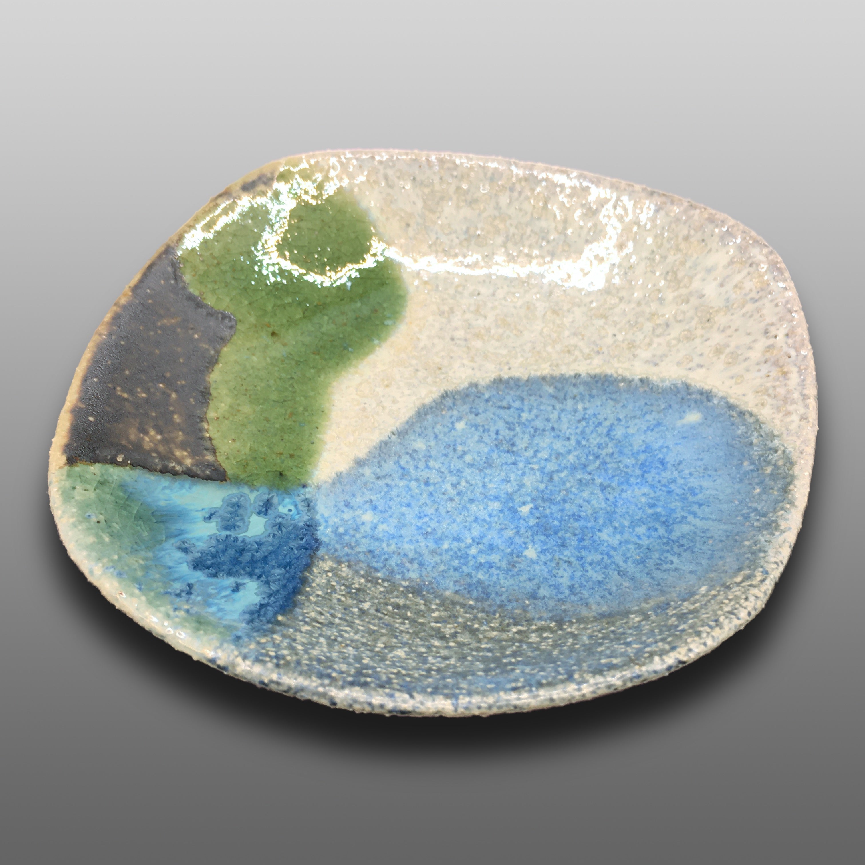 Petite coupelle grès écru émaillée bleu vert