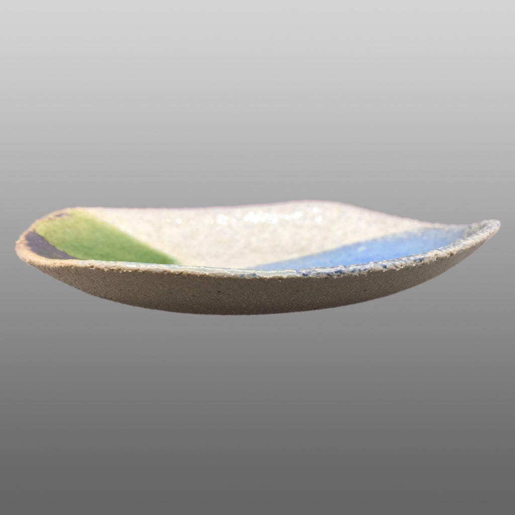 Petite coupelle grès écru émaillée bleu vert