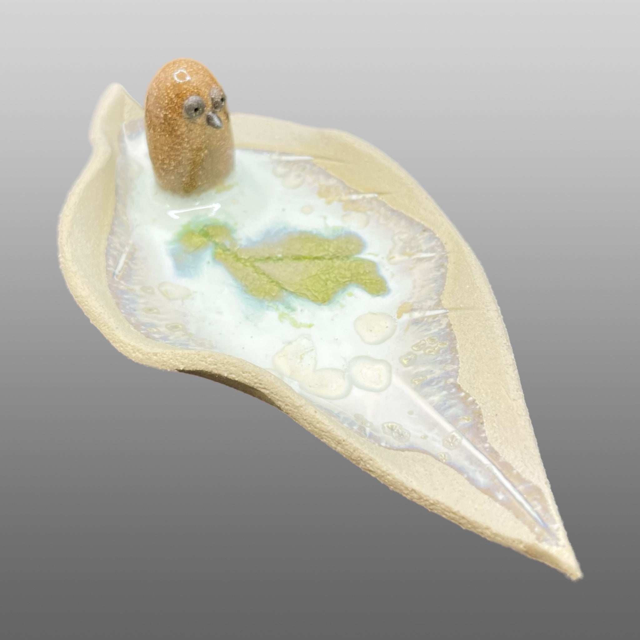 Coupelle feuille écrue petit oiseau