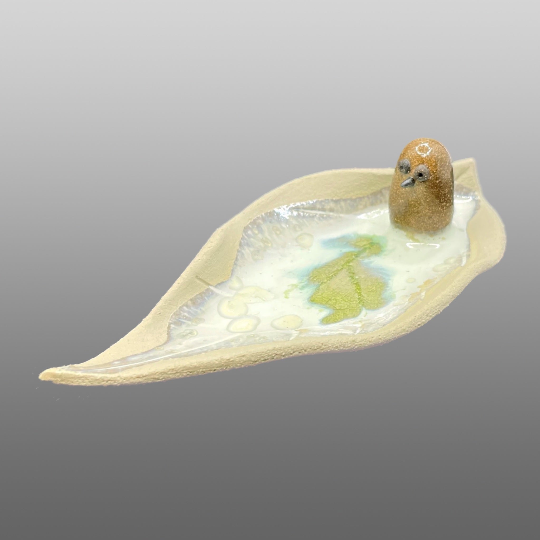 Coupelle feuille écrue petit oiseau