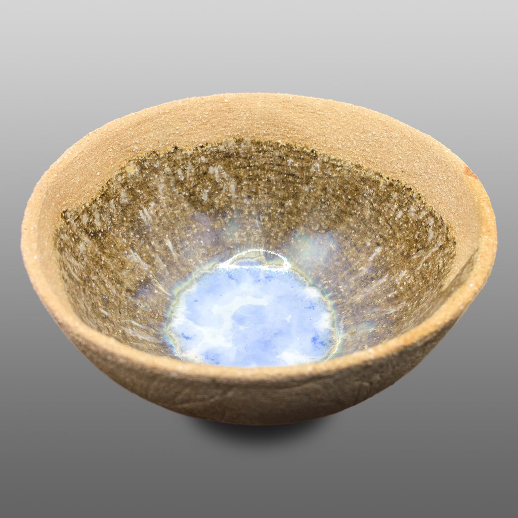 Coupelle sable émaillée kaki bleu avec effets