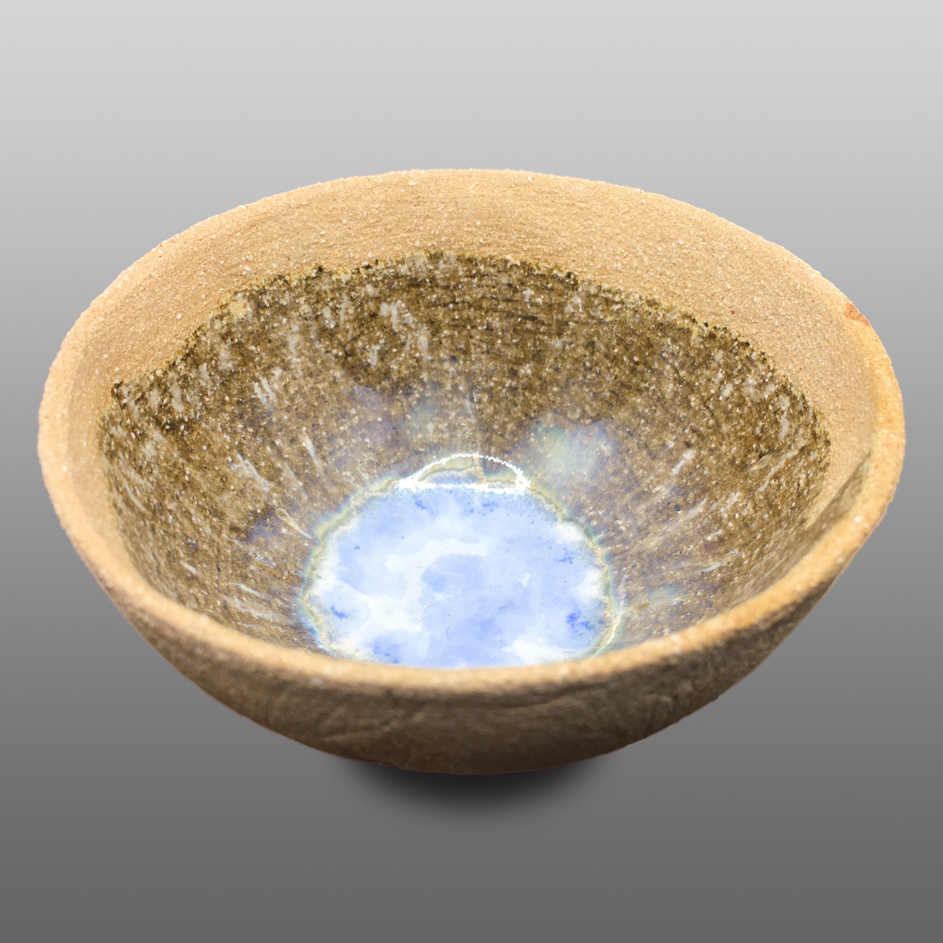Coupelle sable émaillée kaki bleu avec effets
