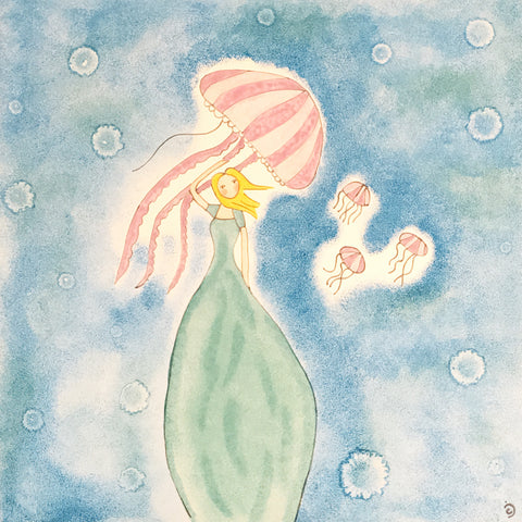 Demoiselle de la mer accompagnée de ses méduses irisées