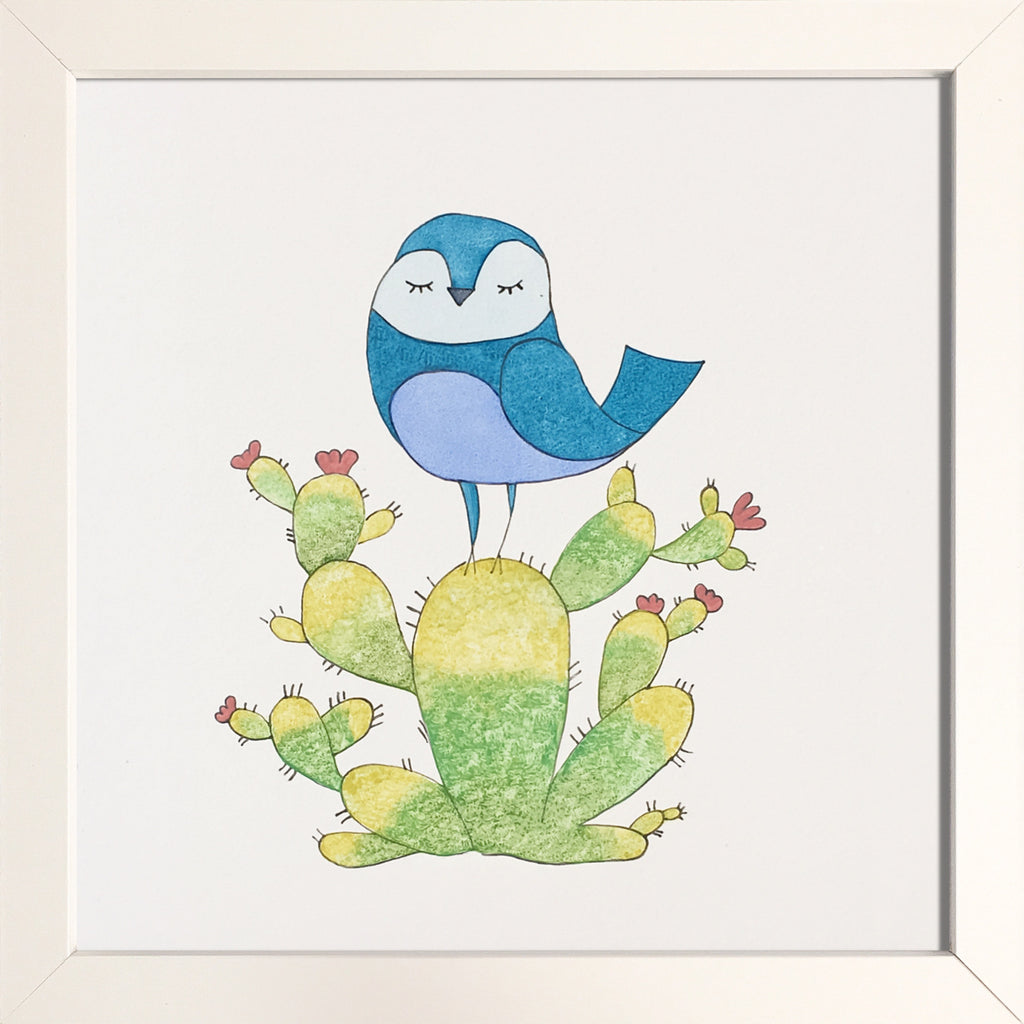 Oiseau bleu sur un cactus