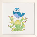 Oiseau bleu sur un cactus