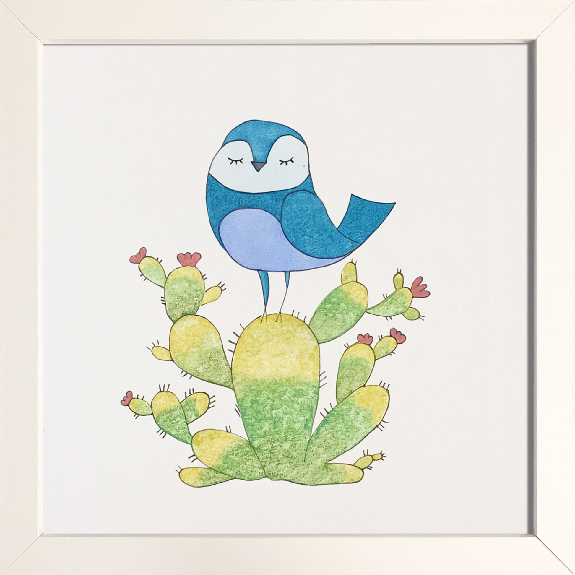Oiseau bleu sur un cactus