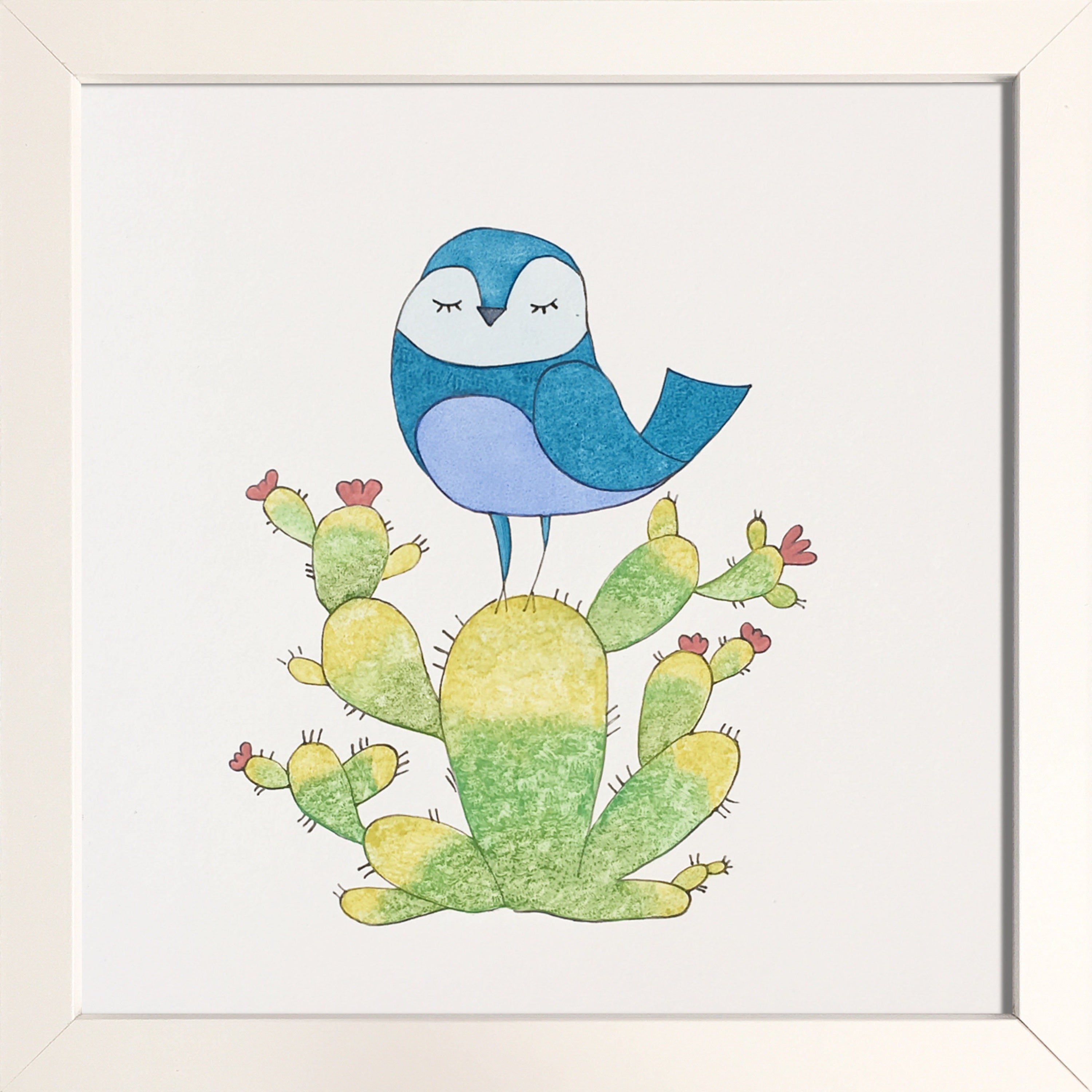 Oiseau bleu sur un cactus