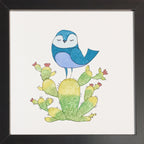 Oiseau bleu sur un cactus