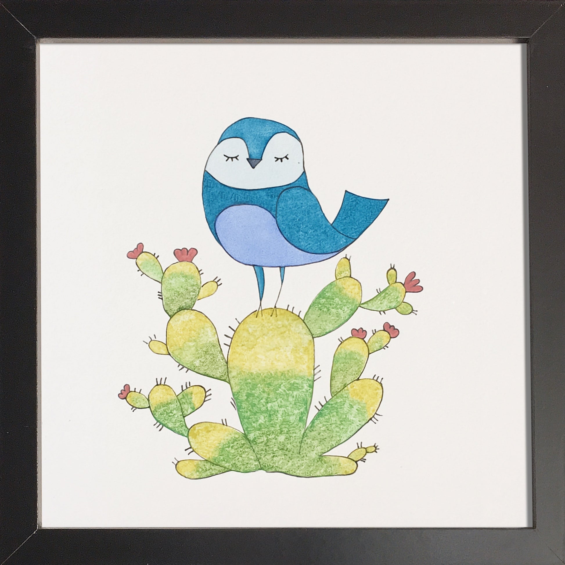 Oiseau bleu sur un cactus