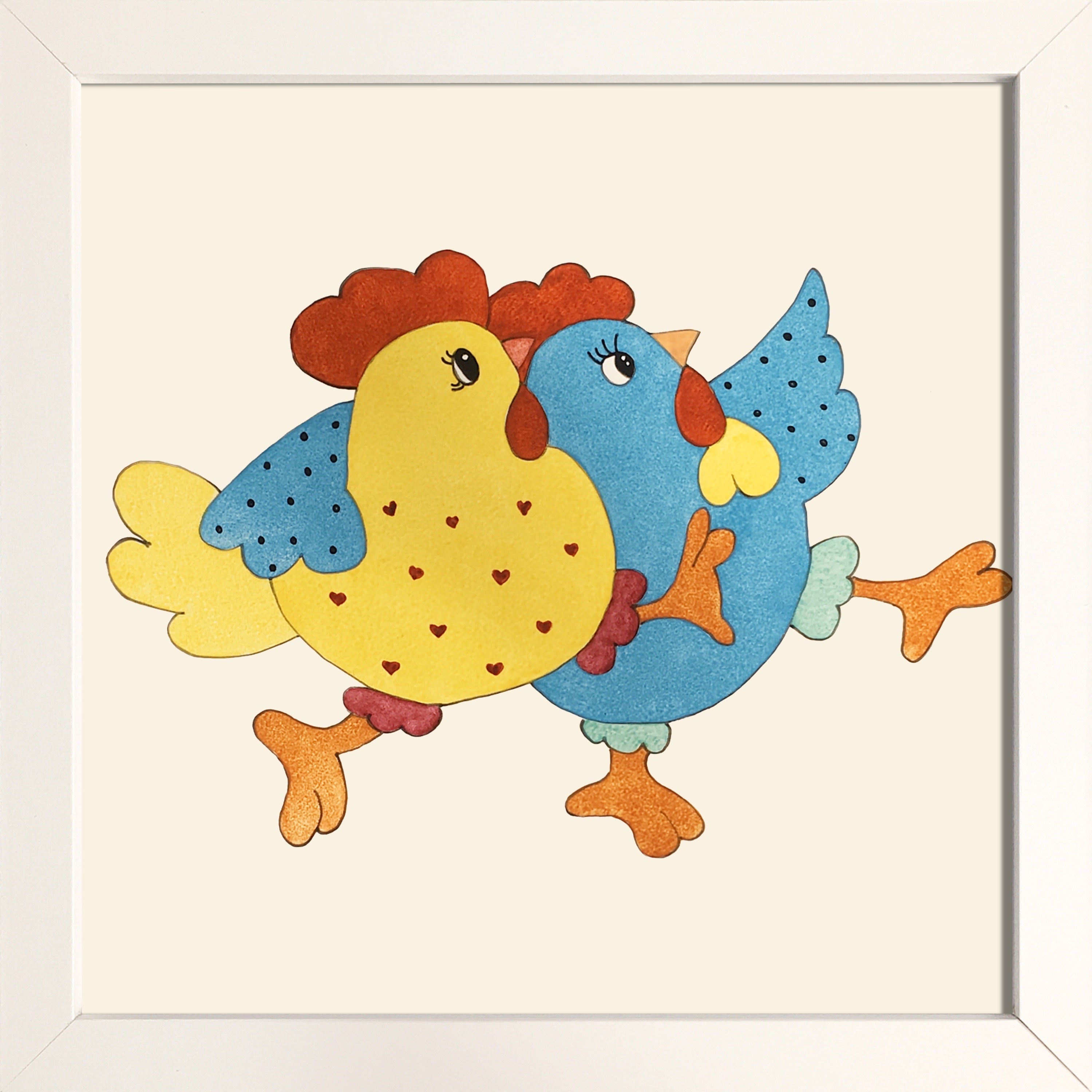 Poule jaune et poule bleue rigolotes
