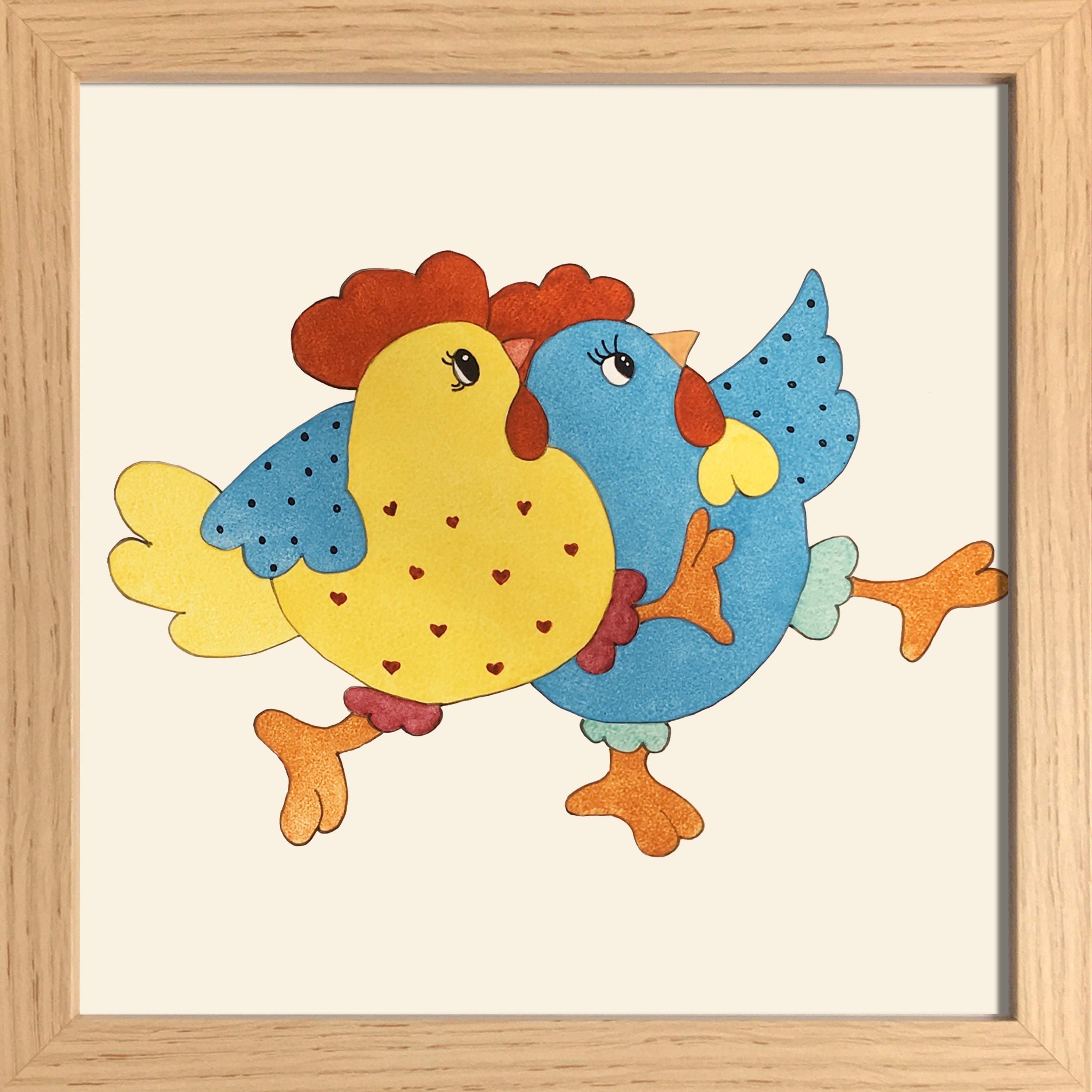 Poule jaune et poule bleue rigolotes