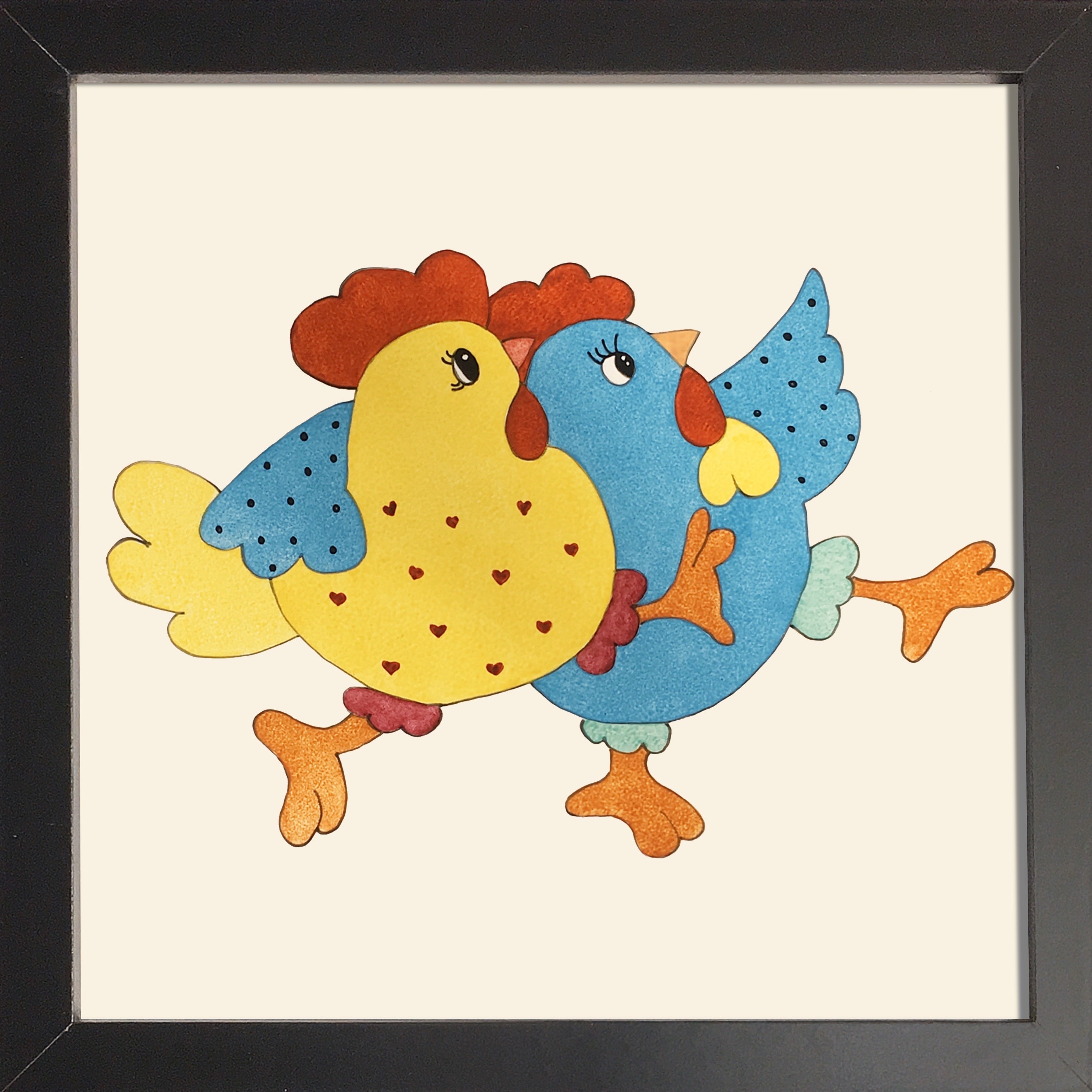 Poule jaune et poule bleue rigolotes