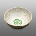 Coupelle écrue émaillée fondu vert et blanc