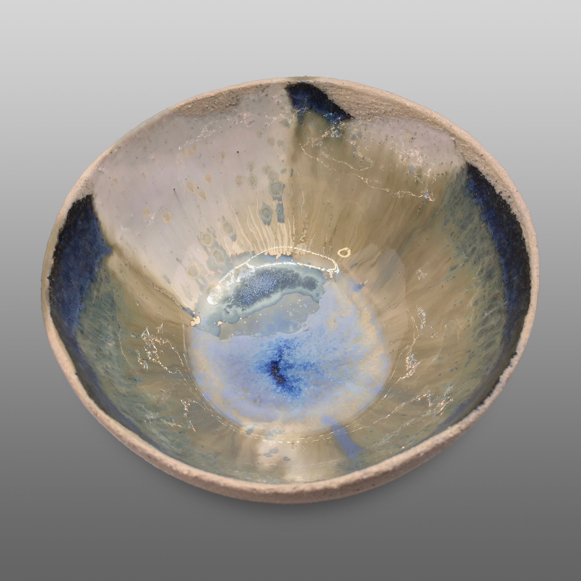 Grande coupelle grès écru émaillée écru bleu taupe