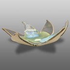 Coupelle fleur émaillée bleu vert bronze